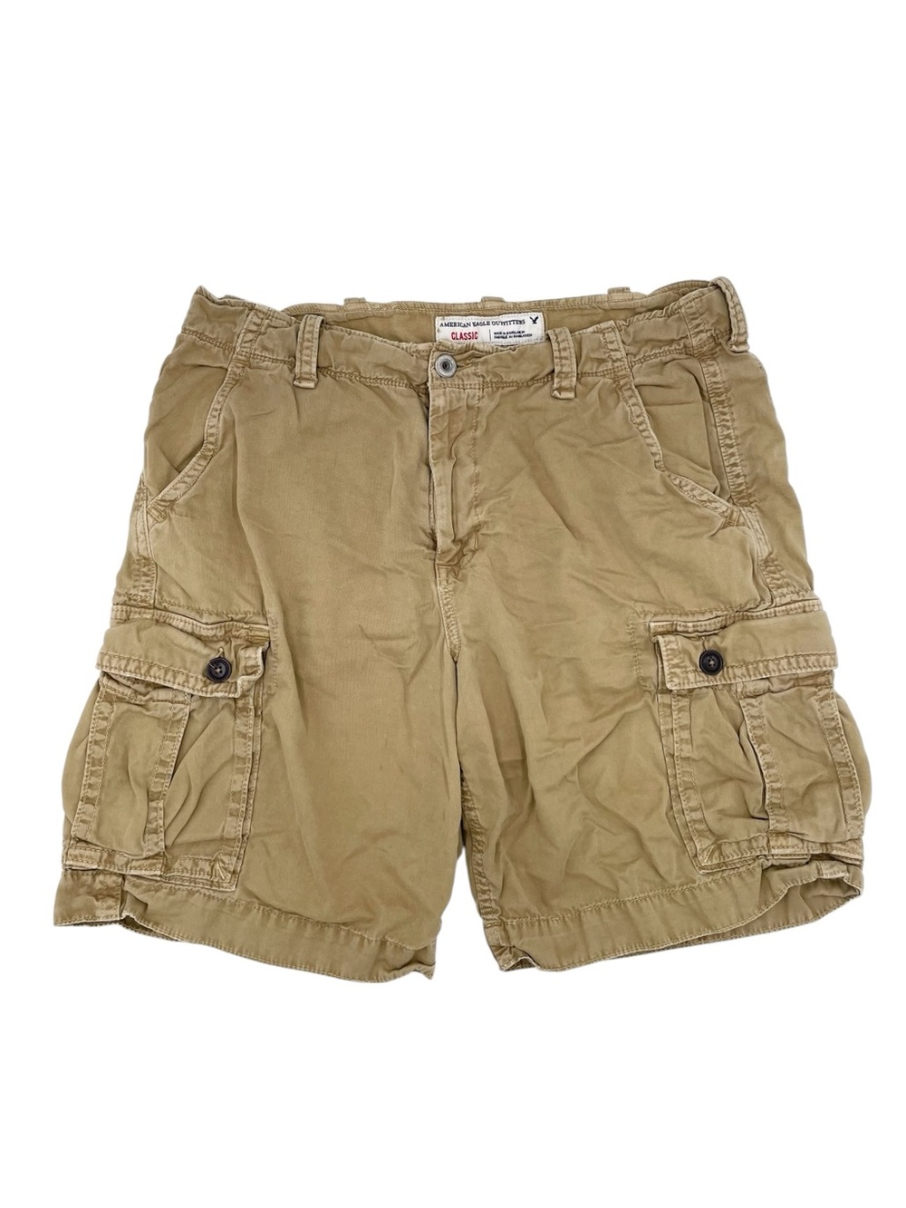 American Eagle Men's Classic Cargo Shorts Size 38 Y2K Baggy Khaki Tan Cotton